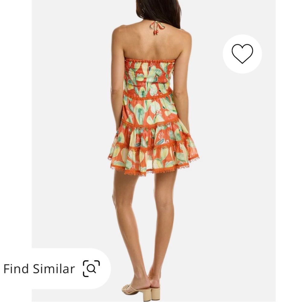 Charo Ruiz Strapless Mini Dress in Orange and Light Green Print - Picture 2 of 6
